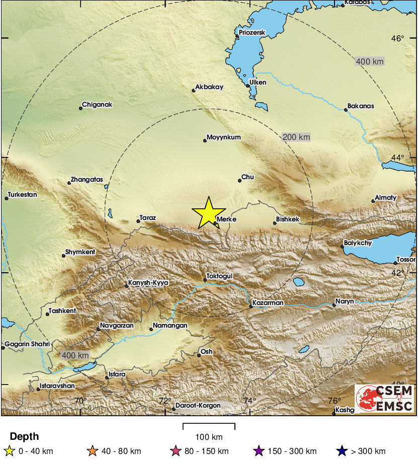 LastQuake's tweet photo. ⚠Preliminary info: M4.9 #earthquake (#землетрясение) about 20 km NW of #Merke (#Kazakhstan) 4 min ago (local time 14:29:53). Updates at:
📱https://t.co/QMSpuj6Z2H
🌐https://t.co/AXvOM7I4Th
🖥https://t.co/wPtMW5ND1t https://t.co/VtFPEbJVBC
