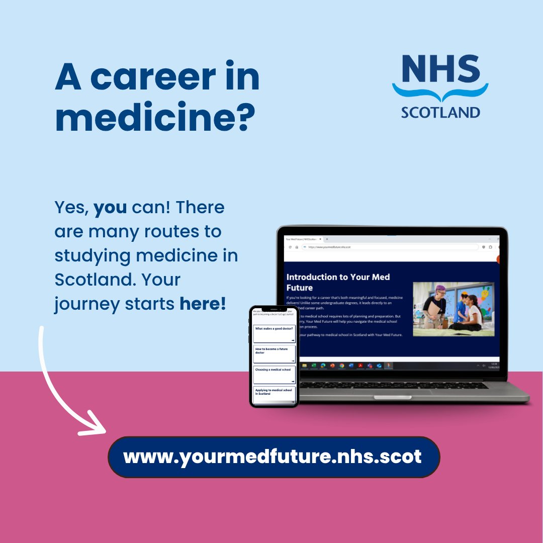 Empower the next generation of doctors! 🩺✨

Supporting a young person with their medical school application? Your Med Future is a free guide from NHS Education for Scotland, packed with everything aspiring medics need to navigate their journey! yourmedfuture.nhs.scot