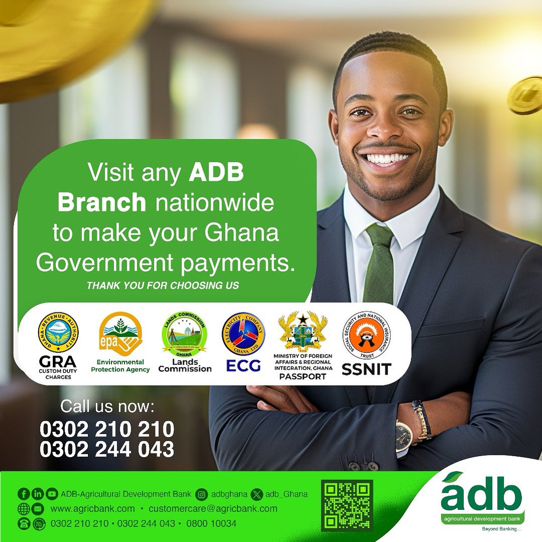 adb_Ghana's tweet image. Experience fast, safe, and secure government payments at any ADB branch. Your convenience is our priority💚 #adbghana
ADB, Beyond Banking…