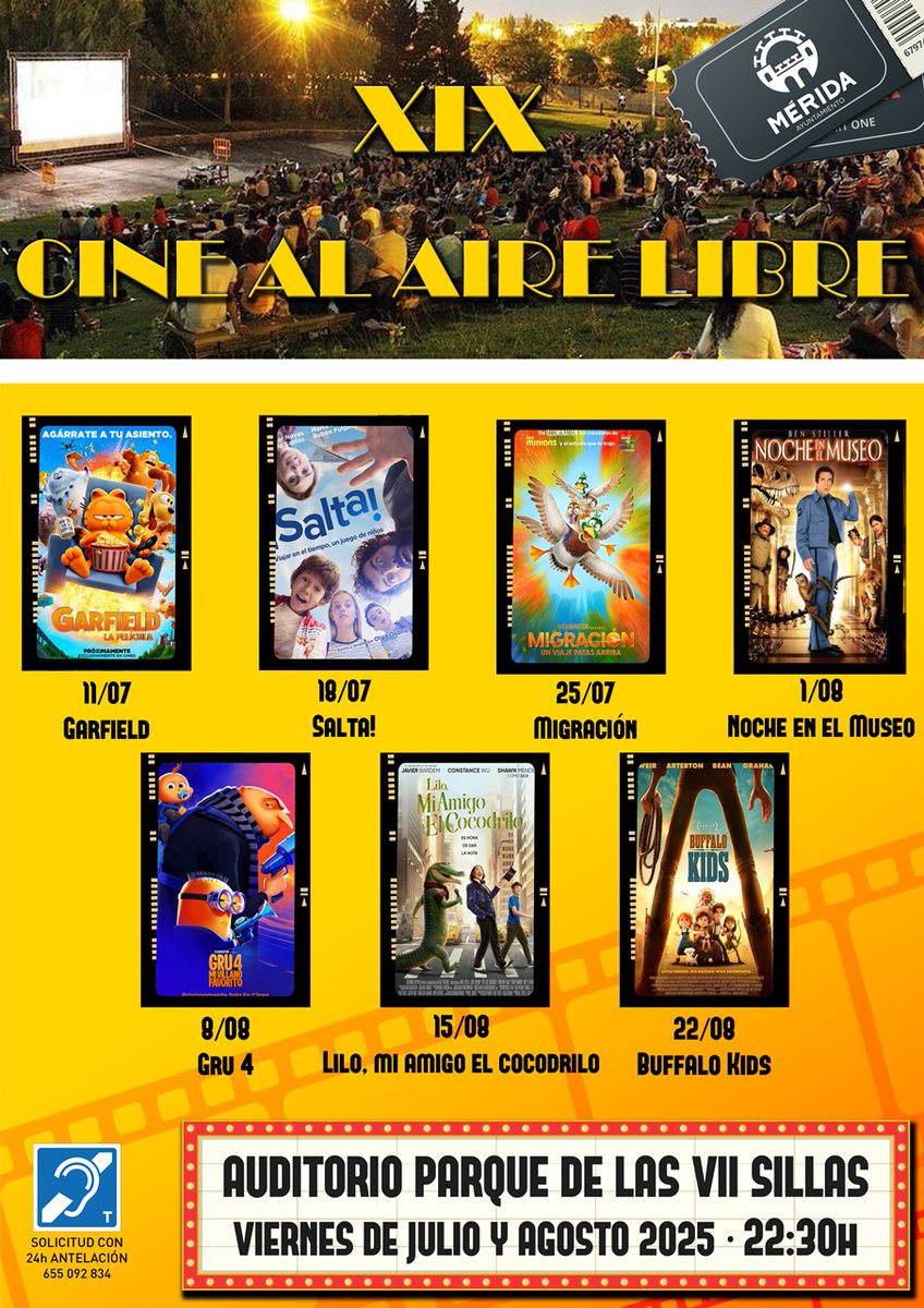 📽️ Todos los viernes del 11 de julio al 22 de agosto, a las 22:30 horas, se celebrará en el Parque de las VII Sillas la XIX edición del Ciclo de Cine al Aire Libre. Acceso libre.