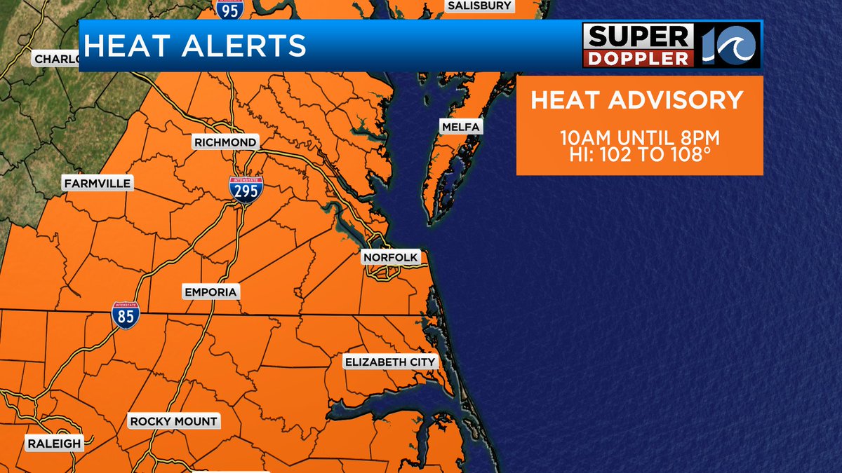 High heat &amp; humidity are back.  High temps will be in the mid-upper 90s.  Heat index 102-108.  A few storms may cool down some locations.  We'll stay hot &amp; humid for a while.