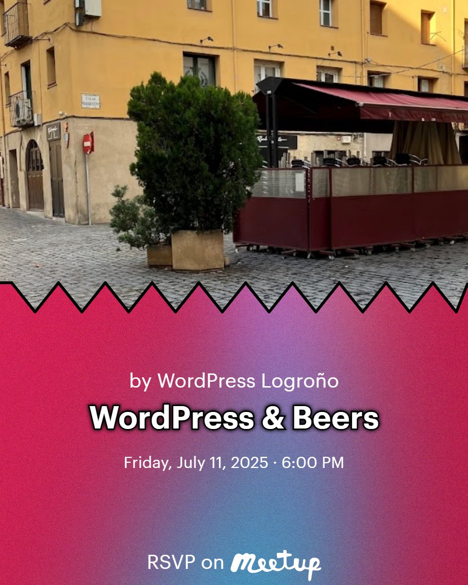 WordPress &amp; Beers el 11 de julio a las 18:00 en la terraza del Parlamento 🥳🪩

Vente a nuestra meetup de julio, nos tomaremos un refresquito, cervecita o lo que te apetezca y hablar de #WordPress, resolver dudas, compartir experiencias...

👉 meetup.com/wordpress-logr…