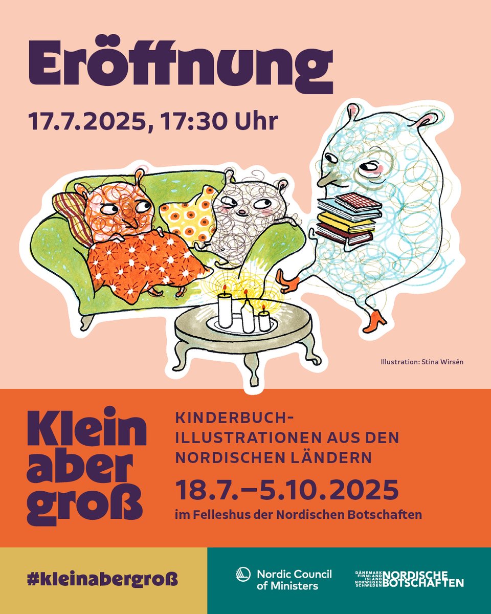 FinBotschaftDe's tweet image. Herzlich willkommen zur Ausstellungseröffnung für die ganze Familie: Klein, aber groß 📚✨
Gefeiert wird die Eröffnung u.a. mit der SKIDIT-Kinderdisco, einer Kombination aus tanzbaren Hits und lustigen Spielen für Jung und Alt.
Anmeldung: lyyti.fi/reg/kleinaberg…
#kleinabergroß
