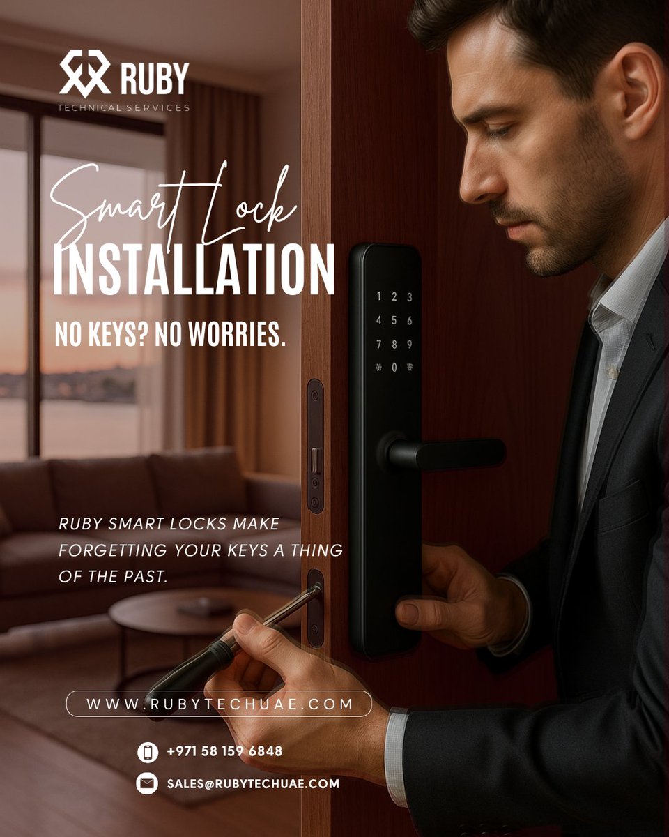 rubytechuae's tweet image. 🔐 Say goodbye to lost keys!
Upgrade to Smart Lock Installation by Ruby Technical Services.
Secure. Stylish. Smart. 💡
📞 +971 58 159 6848
✉ Sales@rubytechuae.com
🌐 rubytechuae.com
#RubyTech #SmartLock #UAEHomes #KeylessEntry #HomeSecurity #SmartLiving #DubaiTech