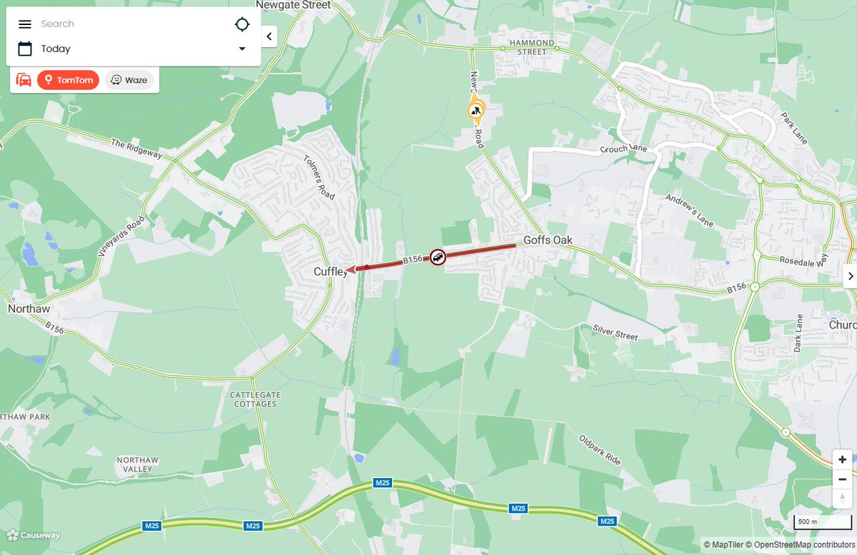 ROADWORKS: #Cuffley #B156  DELAYS in both directions on B156 Cuffley Hill between Goffs Oak and Cuffley - due to planned works with temp traffic lights in place. #AvoidTheQ