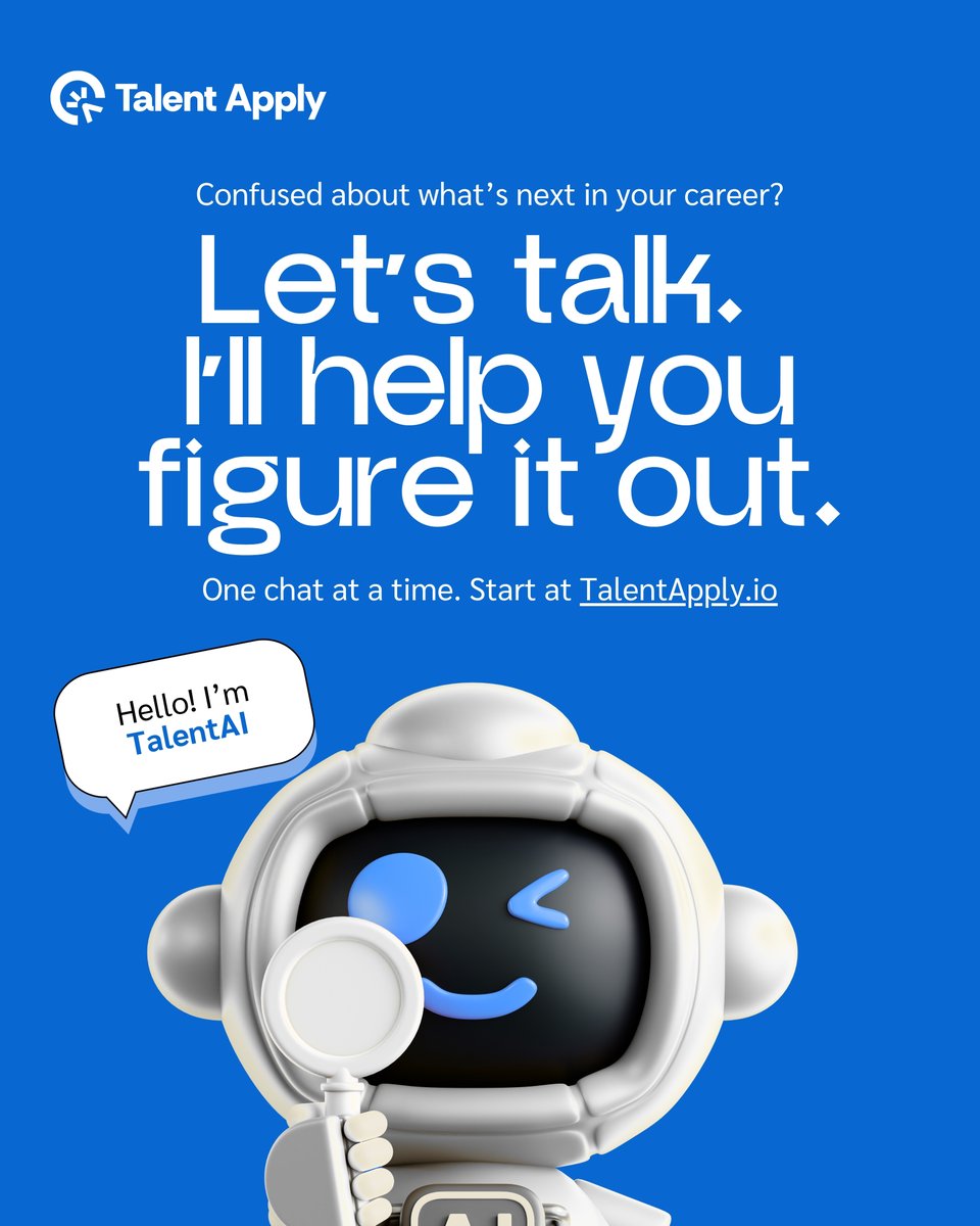You don’t have to figure it all out alone.
At TalentApply.io, TalentAI is here to guide you, one chat at a time.
From career clarity to job search support, I’m in your corner.

Let’s get you prepared, not overwhelmed.
Start now → TalentApply.io