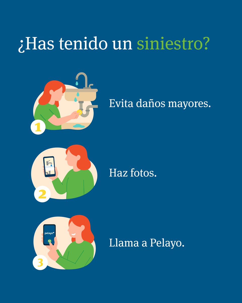 En esos momentos cuesta pensar con claridad, por eso te dejamos esta mini guía de primeros pasos.

1️⃣ Evita daño mayores. La seguridad es lo primero.
2️⃣ Haz fotos que sirvan de prueba y que puedas enviar a nuestro equipo.
3️⃣ Llama a Pelayo y quédate tranquil@.