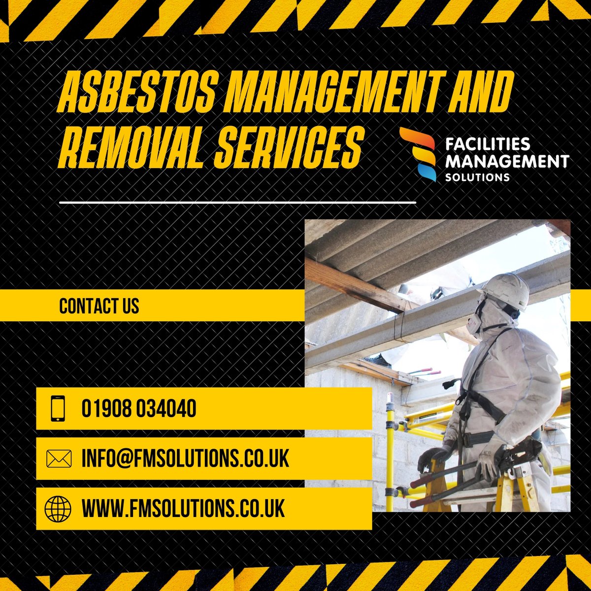 All commercial properties must manage asbestos risks to stay compliant. 🙌

If you don’t have an Asbestos Management Plan, contact us now to arrange a survey and get one in place. 📋

FMS also provide air testing and removal, to keep your staff safe. 🤝

01908 034040 📞