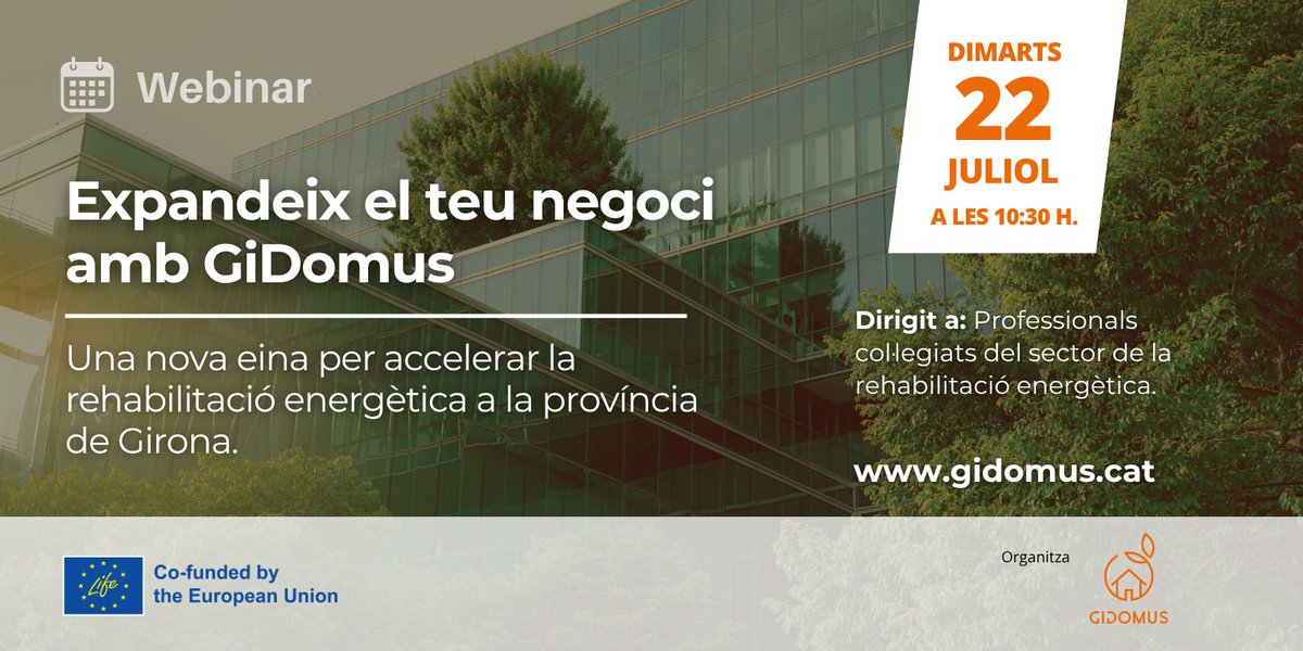 LIFE-GiDomus (@life_gidomus) on Twitter photo 1⃣ Webinar | Expandeix el teu negoci amb GiDomus
🤝CC <a href="/COACatalunya/">Col·legi d’Arquitectes de Catalunya</a> i el Col·legi d’Arquitectura Tècnica de Girona
🎯 Dirigit a professionals col·legiats del sector
🔧 Descobreix la Borsa de Professionals i la plataforma e-Domus
🗓️ 22/7
🕥 10:30h
📝 shorturl.at/cAj7P 1⃣ Webinar | Expandeix el teu negoci amb GiDomus
🤝CC <a href="/COACatalunya/">Col·legi d’Arquitectes de Catalunya</a> i el Col·legi d’Arquitectura Tècnica de Girona
🎯 Dirigit a professionals col·legiats del sector
🔧 Descobreix la Borsa de Professionals i la plataforma e-Domus
🗓️ 22/7
🕥 10:30h
📝 shorturl.at/cAj7P