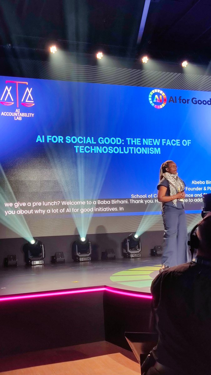 josesanchezhb's tweet image. Day 1. AI for good. Terrific start! Risks from narrow and closed AI visions and policies.
Wonderful Talk by Abeba Birhane. Good chance for open source proyects @_Qubic_ @AIforGood