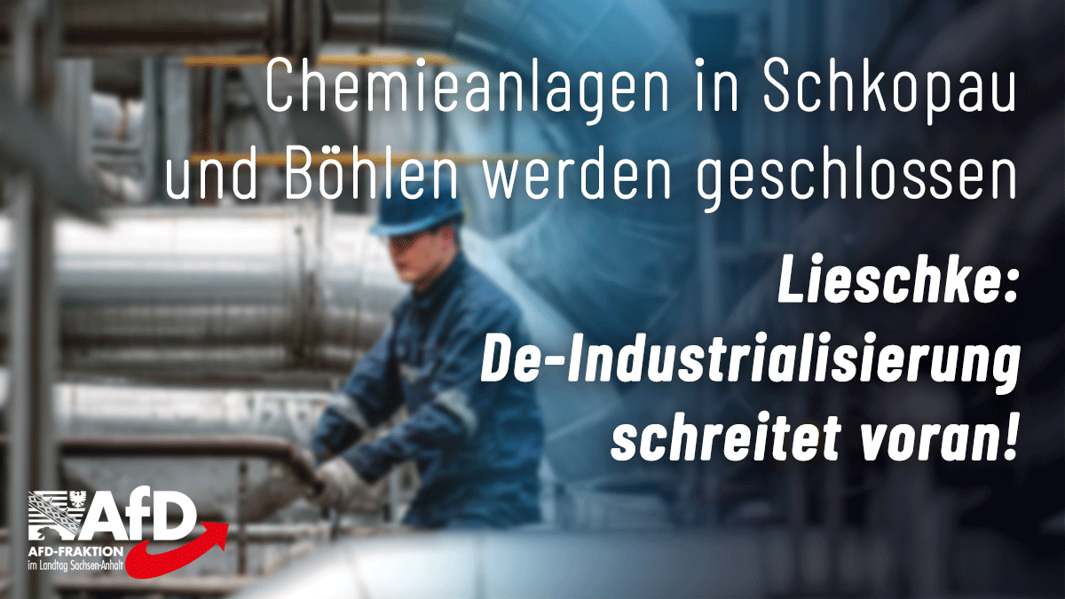 AfDFraktionLSA's tweet image. Die gestern bekannt gewordene Schließung der Chemie-Anlagen des US-Konzerns Dow in Schkopau im Saalekreis und in Böhlen (Sachsen) im Jahre 2027 kommentiert der wirtschaftspolitische Sprecher der #AfD-Landtagsfraktion, Matthias Lieschke, wie folgt:

„Die nunmehr beschlossene…