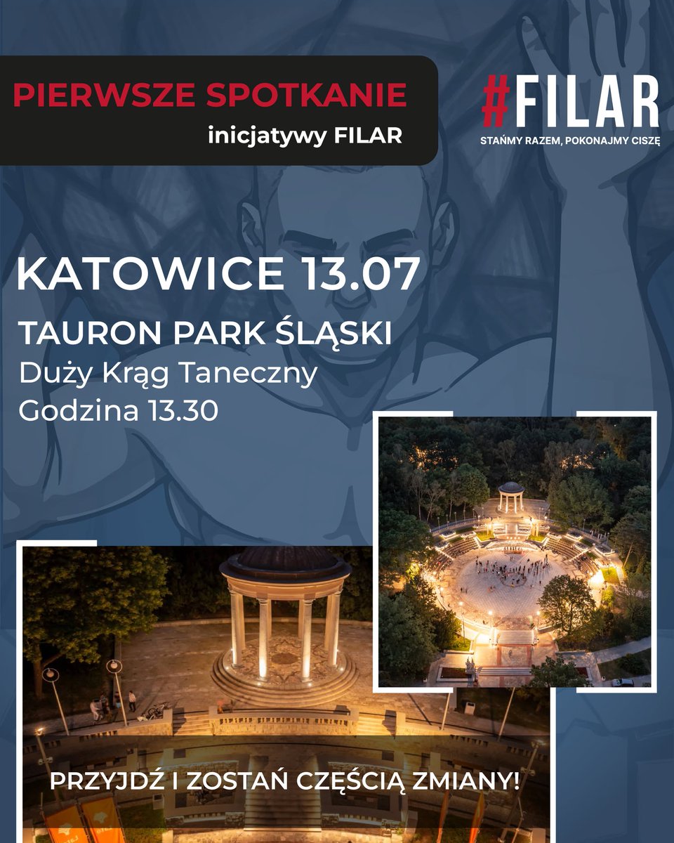OFICJALNIE!
Pierwsze, otwierające spotkanie NA ŻYWO już 13 LIPCA (niedziela) w Katowicach, w TAURON Parku Śląskim, przy Dużym Kręgu Tanecznym o 13:30! Pokażmy, że zdrowie psychiczne mężczyzn to realny problem, o którym trzeba mówić głośno - otwarcie i odważnie.
#filar