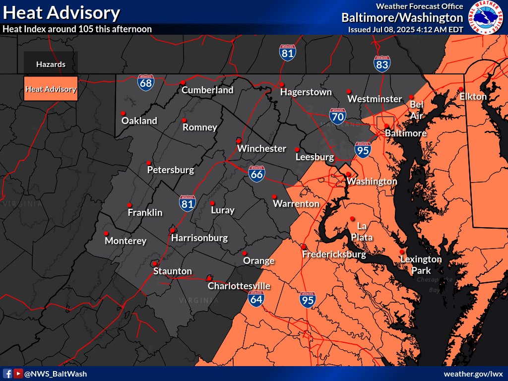 A hot and humid afternoon will lead to numerous thunderstorms developing which will move eastward through the evening. Storms will be capable of producing damaging wind gusts and heavy rain that may lead to flash flooding.