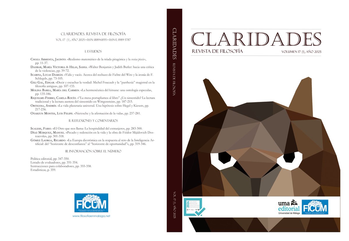 Filosofía Noticias: ¡nuevo número!: Claridades 17/1 (2025) 
<a href="/umaeditorial/">UMA Editorial</a> <a href="/LetrasUma/">Filosofía y Letras</a> 
filosofianoticias.blogspot.com/2025/07/nuevo-…