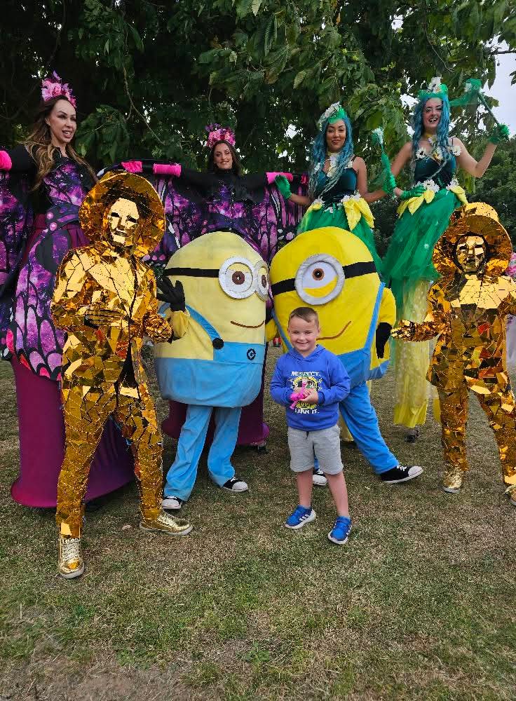 Busy day at Featherstone Town Gala &amp; Parade (Sat 5 July)! 
Managed to raise £102.17 for Fibromyalgia Action UK 
Only got a couple of pics — here’s Alfie meeting some parade characters 📸 (Permission granted)
Thanks to all who came &amp; supported! 🙌