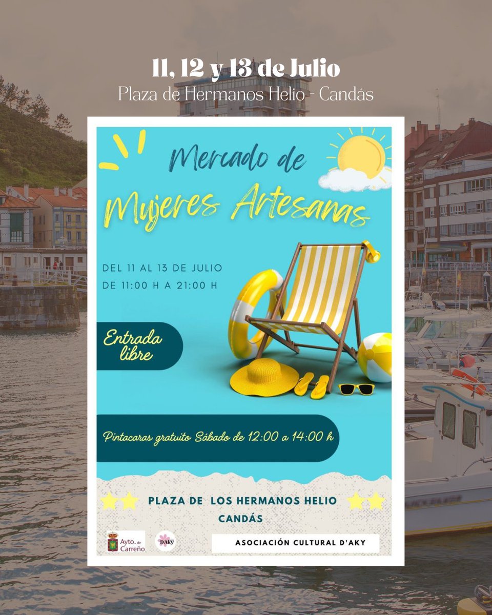 Pixelizate's tweet photo. Este finde nos vemos en #Candás 🌊⛱️
📅 Del 11 al 13 de Julio
🛍️ 𝗠𝗲𝗿𝗰𝗮𝗱𝗼 𝗱𝗲 𝗠𝘂𝗷𝗲𝗿𝗲𝘀 𝗔𝗿𝘁𝗲𝘀𝗮𝗻𝗮𝘀
📍 Plaza de Hermanos Helio
⏰ 11:00 a 21:00 hrs

Mucho diseño y artesanía con encanto 💖
😊👏🏻 https://t.co/gjt88QCRur 🛍️ @aytocarreno https://t.co/YYcm13Bchq