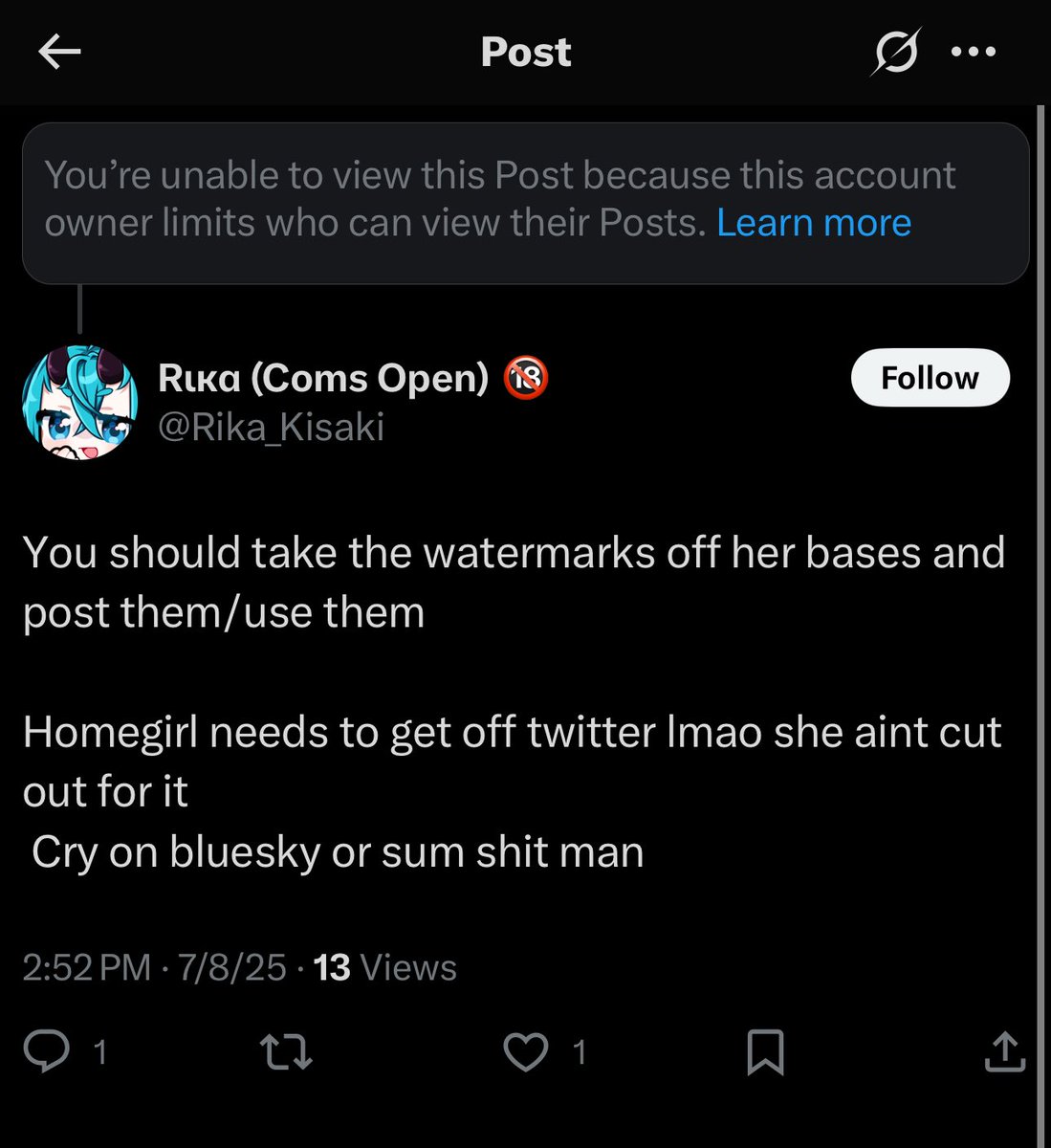 This kind of behavior isn’t just toxic—it encourages art theft and harassment.

This is too much and disrespectful. I don’t think this person is even an artist—because how can you, as an artist, say something like that?

Telling others to remove someone’s watermark and just use