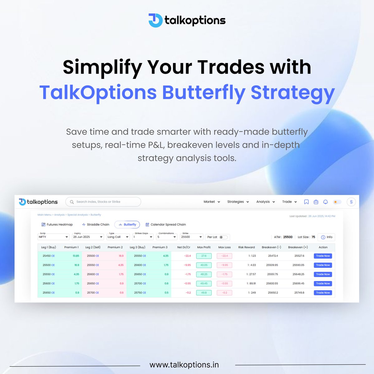 talk_options's tweet image. Tired of complex strategies? ✋ TalkOptions simplifies the Butterfly Strategy with ready-made setups, real-time P&amp;amp;L, breakeven levels &amp;amp; deep analysis tools. Trade smarter, faster and stress-free. 📊💡

#ButterflyStrategy #TalkOptions #SmartOptionsTrading #ReadyMadeSetups #Options