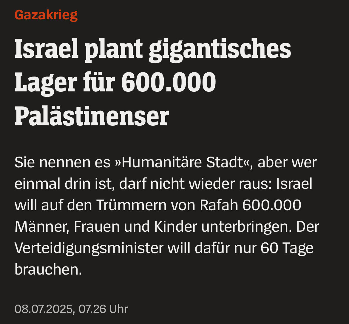 Freedom🪽 (@protect_100) on Twitter photo „Humanitäre Stadt“:
600.000 Männer, Frauen und Kinder eingepfercht und umschlossen von Stacheldraht ohne das Recht, wieder rauszukommen. 
Wir hatten das mal 1933 - 1945. 
Nannte sich da aber anders.
#Konzentrationslager „Humanitäre Stadt“:
600.000 Männer, Frauen und Kinder eingepfercht und umschlossen von Stacheldraht ohne das Recht, wieder rauszukommen. 
Wir hatten das mal 1933 - 1945. 
Nannte sich da aber anders.
#Konzentrationslager