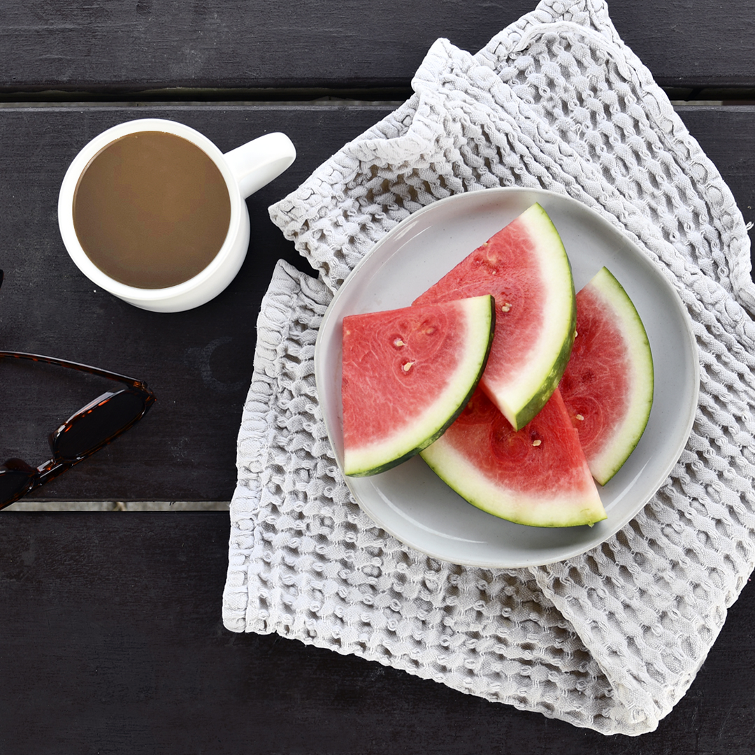 Sun’s out. Fruit’s fresh. Coffee’s hot. Basically, we’re thriving ☕ 🍉 ☀️ #bunnathome #summercoffee