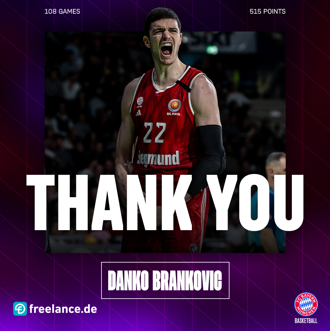 FCBBasketball's tweet image. HVALA DANKO!  🤜🤛

Nach drei Jahren unter Vertrag bei uns und zwei Saisons im #FCBB-Trikot verlässt uns Danko Brankovic in Richtung Spanien! Wir wünschen dem sympathischen 2,17-Meter-Riesen nur das Beste für die Zukunft!

 #Kaderupdate by @freelancede