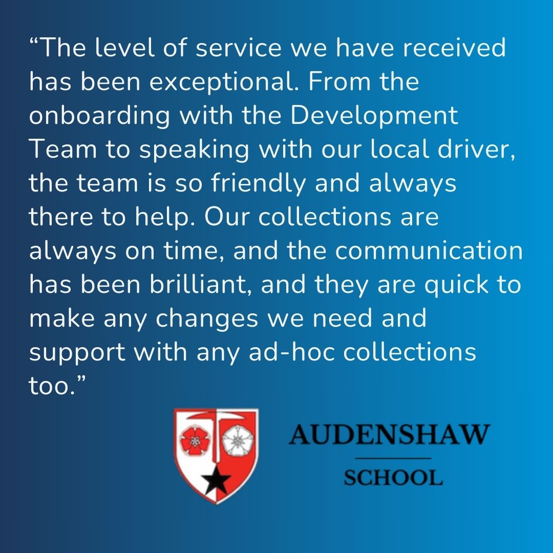 FreshStartWaste's tweet image. Audenshaw School says our service is always on time and communication is brilliant.
Education deserves waste services that are just as smart.
See what they said (link in comments)
#SchoolRecycling #SmartWasteSolutions #FSWaste