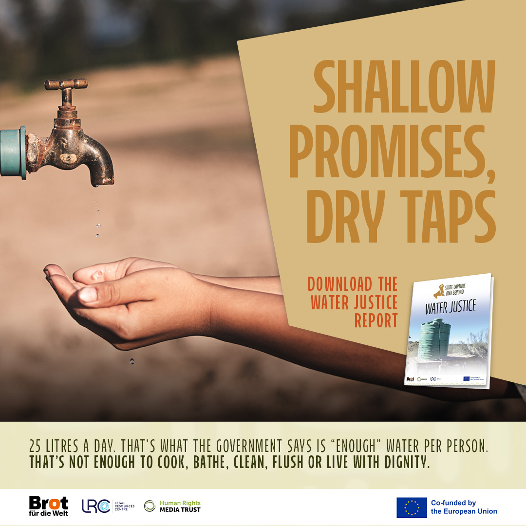 StateCaptureandBeyond (@capture_beyond) on Twitter photo This is what shallow justice looks like. Read how government policy fails millions and what we can do about it.
💧👉 beyondstatecapture.org.za/water-report/
#ShallowJustice #RightToWater #SCAB #AccountabilityAmplified
<a href="/LRCSouthAfrica/">Legal Resources Centre</a> <a href="/BROT_furdiewelt/">Brot für die Welt</a> This is what shallow justice looks like. Read how government policy fails millions and what we can do about it.
💧👉 beyondstatecapture.org.za/water-report/
#ShallowJustice #RightToWater #SCAB #AccountabilityAmplified
<a href="/LRCSouthAfrica/">Legal Resources Centre</a> <a href="/BROT_furdiewelt/">Brot für die Welt</a>