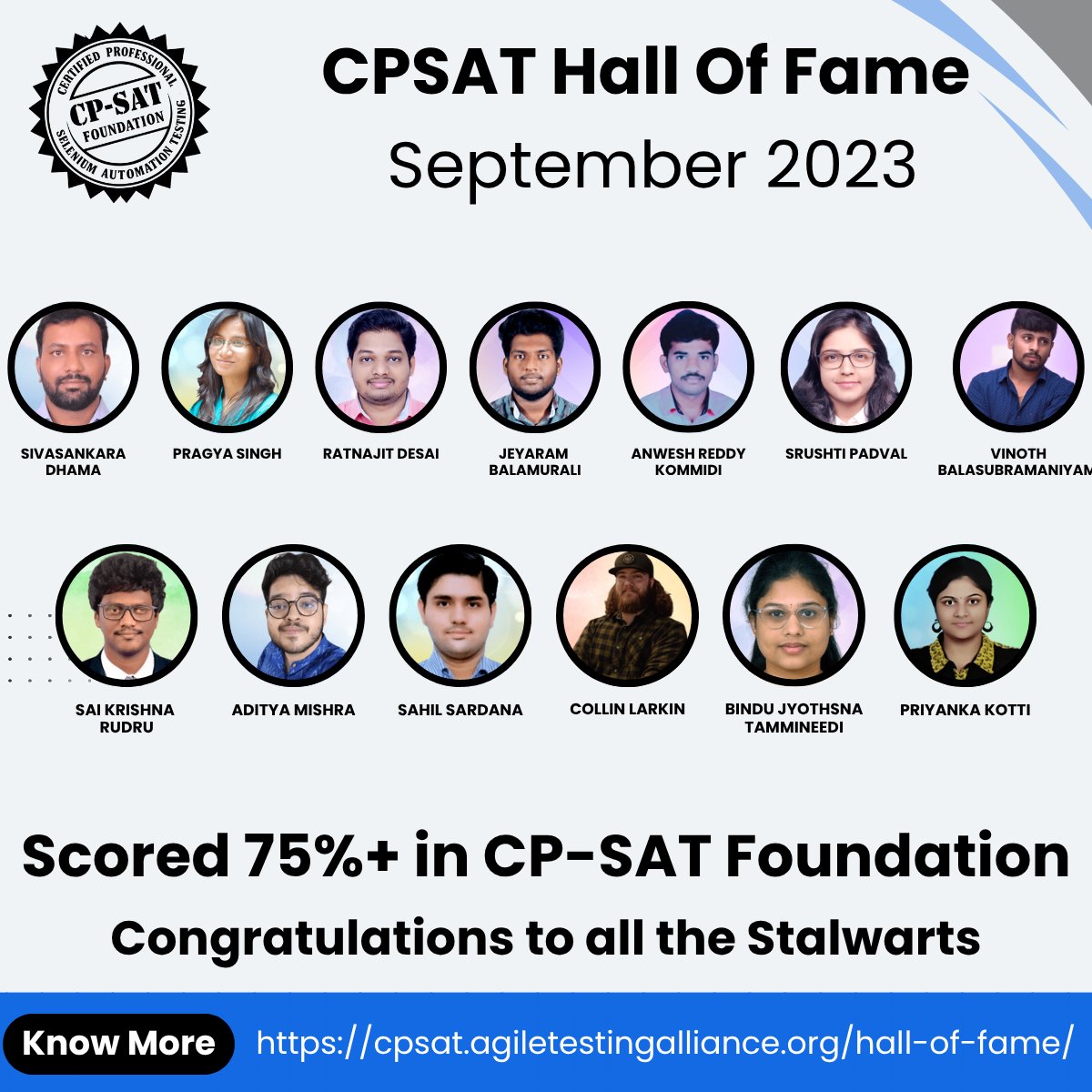 Agile Testing Alliance (@agiletalliance) on Twitter photo Congrats to September 2023 CP-SAT Foundation achievers (75%+)!  
Ready to level up? 
Join our FREE Advanced Bootcamp on 26th May.  Learn real-world skills & prep for certification!   
Register: ataevents.org/cpsat-advance-…
#CPSAT Congrats to September 2023 CP-SAT Foundation achievers (75%+)!  
Ready to level up? 
Join our FREE Advanced Bootcamp on 26th May.  Learn real-world skills & prep for certification!   
Register: ataevents.org/cpsat-advance-…
#CPSAT