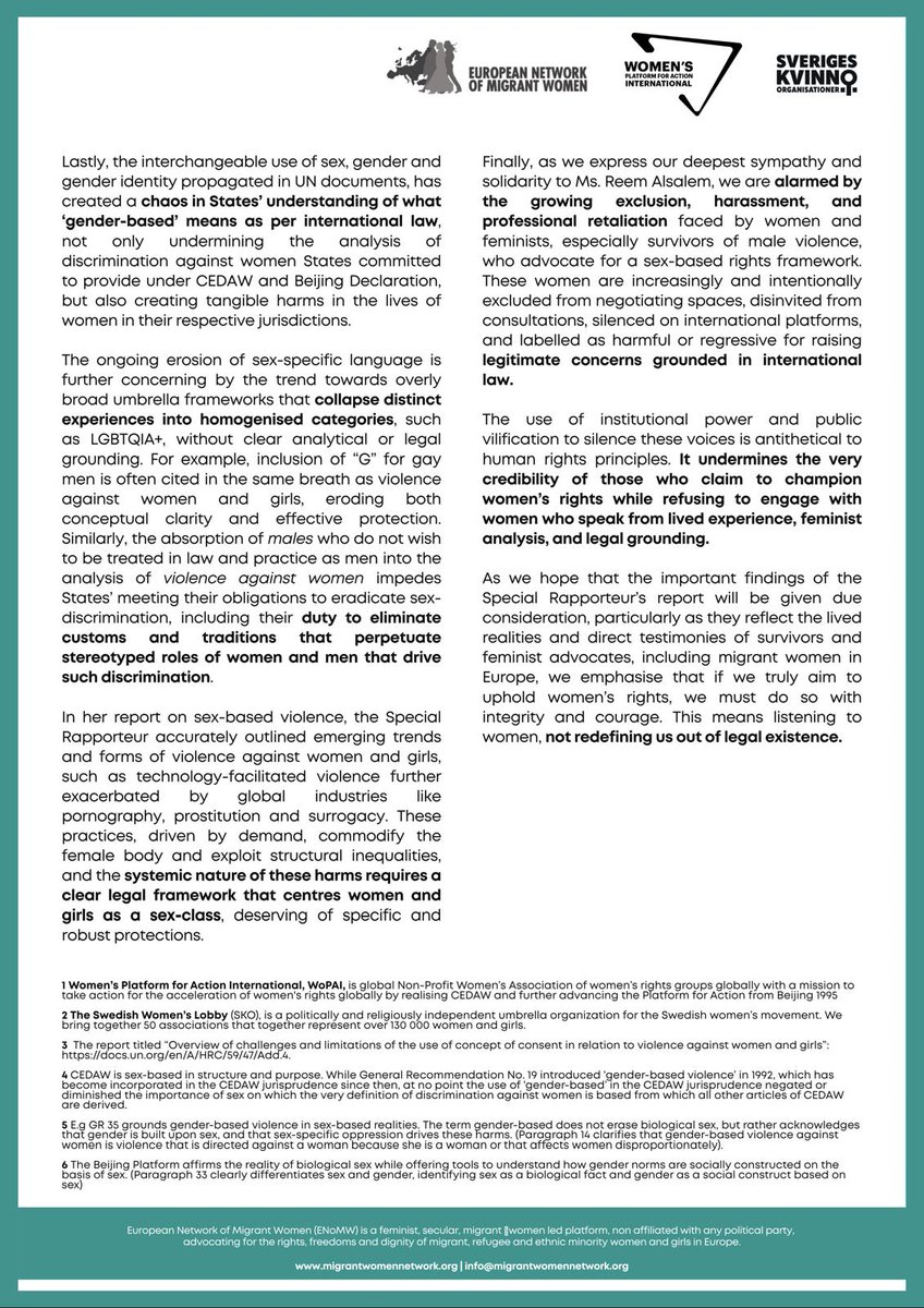 A joint statement with <a href="/ENoMW/">ENoMW</a> &amp; Swedish Women's Lobby.

We welocme the timely &amp; powerful report, "Sex-based violence against women and girls: new frontiers and emerging issues" by <a href="/UNSRVAW/">Reem Alsalem UNSR Violence Against Women and Girls</a> 
#ViolenceAgainstWomen #Womensrights