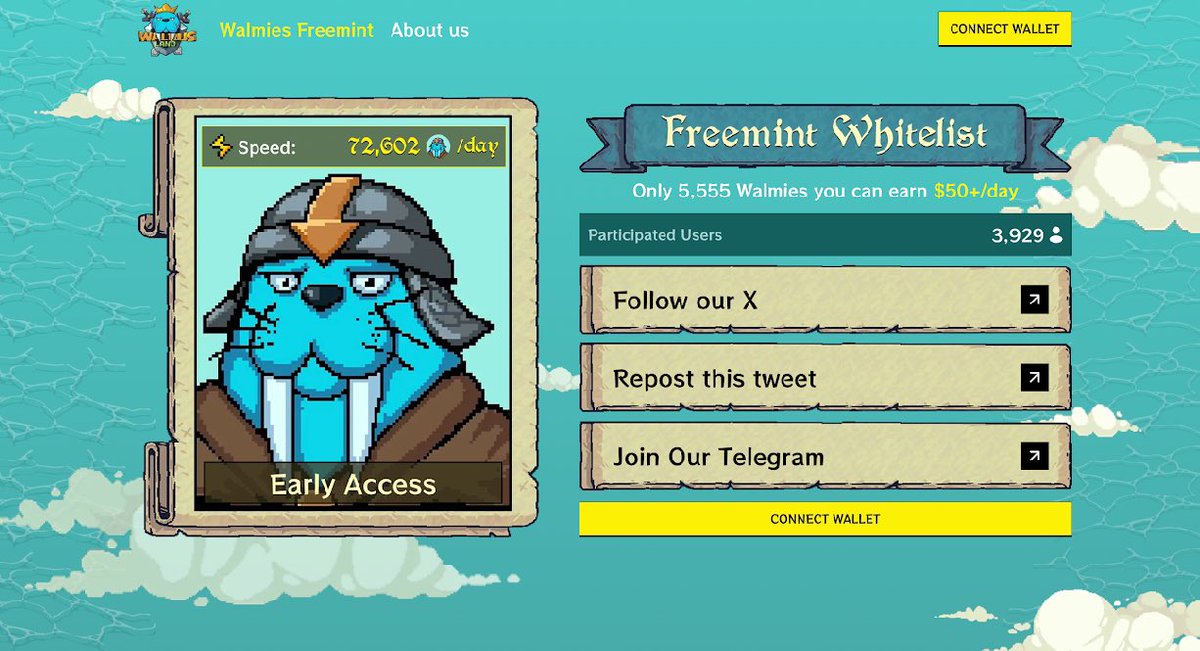 New #GIveway 🎉🎉

💰💸💰

$25 from me (1 person)

AND Freemint 4 Whitelist spots GA from @Walrusland_

Walrus Land is more than a game — it’s where your NFT becomes your fighter. Earn, train, and conquer.

→ Supply: 5,555 Soulbound NFTs

To join:

&gt; Visit: