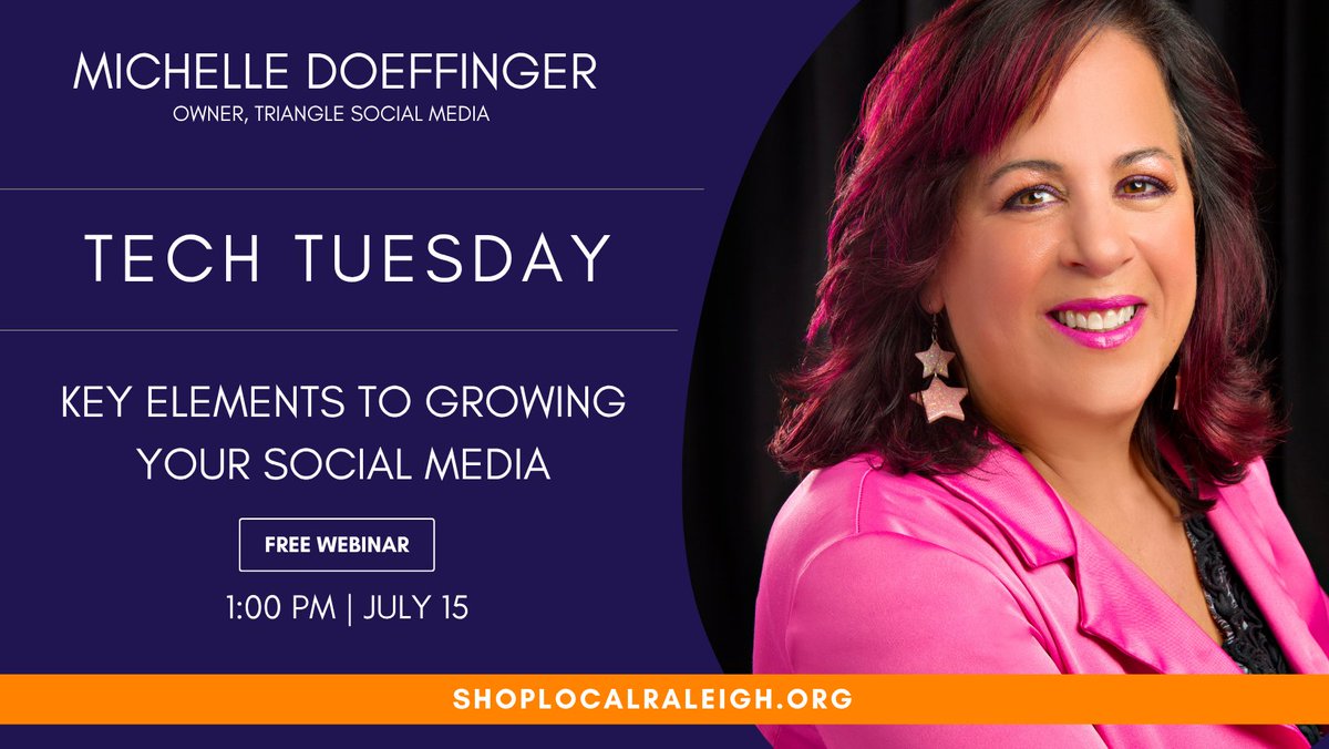 ShopLocRaleigh's tweet image. Running your biz and trying to master social media at the same time? Join us for a session with Michelle Doeffinger, Owner of Triangle Social Media, as she shares the Key Elements to Growing Your Social Media.💬
🗓 7/15
⌚️ 1pm - 2pm
🔗 Register shoplocalraleigh.org/events/raleigh…