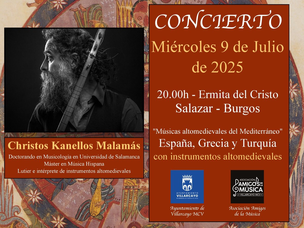 🎵 Después del gran éxito del concierto celebrado ayer en la ermita de San Roque en Villarcayo, Christos Kanellos ofrecerá un nuevo recital, totalmente diferente al de Villarcayo, en la Ermita del Cristo en Salazar.