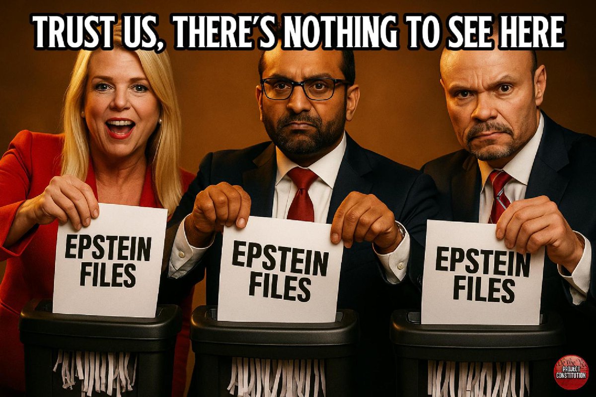 Project Constitution (@projectconstitu) on Twitter photo <a href="/AGPamBondi/">Attorney General Pamela Bondi</a> <a href="/FBIDirectorKash/">FBI Director Kash Patel</a> <a href="/FBIDDBongino/">Dan Bongino</a>
Trust us, there’s nothing to see here…” 😏🗑️📄 <a href="/AGPamBondi/">Attorney General Pamela Bondi</a> <a href="/FBIDirectorKash/">FBI Director Kash Patel</a> <a href="/FBIDDBongino/">Dan Bongino</a>
Trust us, there’s nothing to see here…” 😏🗑️📄