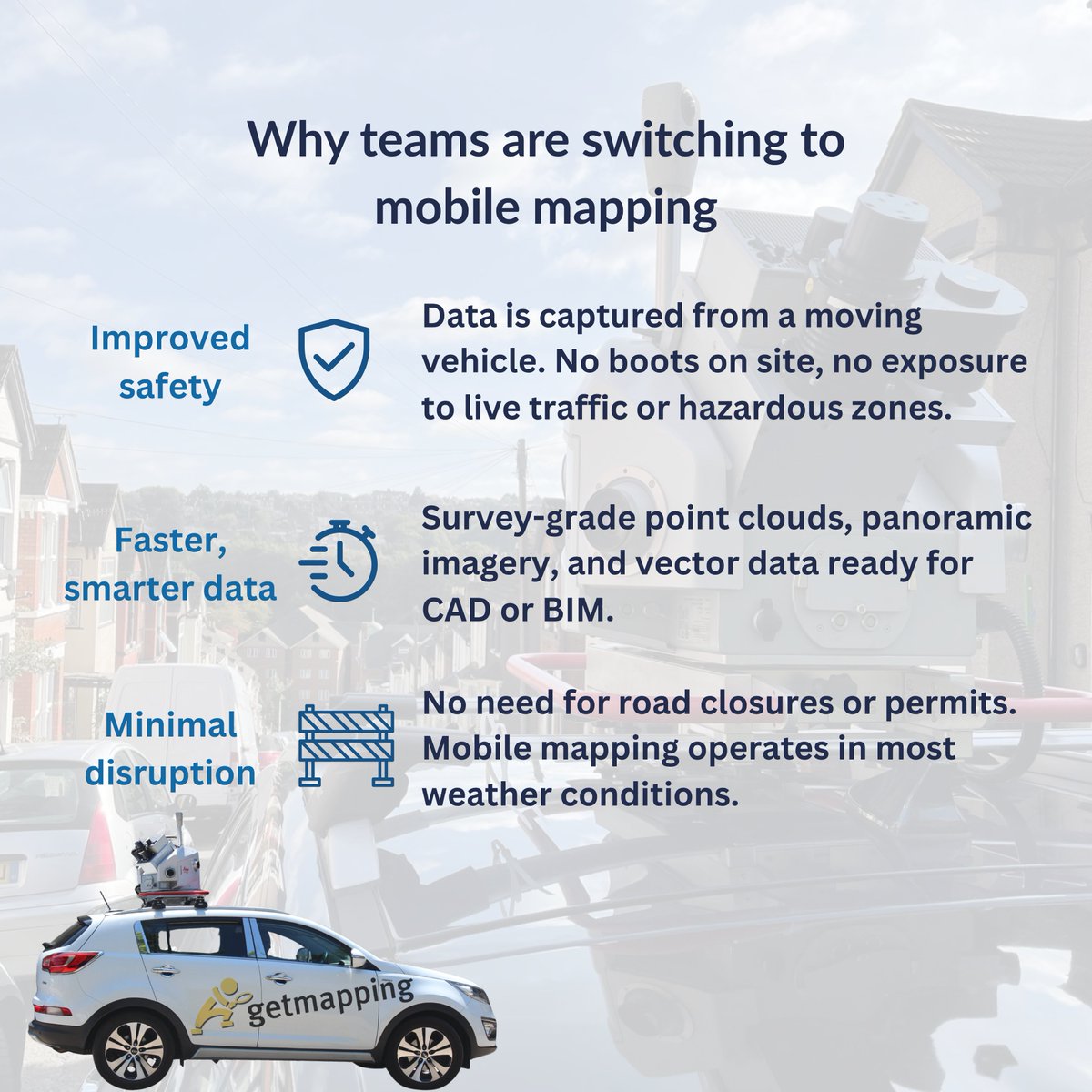 Keep your crew out of traffic and still get the data you need.

Mobile Mapping captures survey-grade data from a moving vehicle.

No road closures. No rework. No delays.

Just CAD-ready outputs, fast.

Book a quick call: meetings-eu1.hubspot.com/neil-rennie