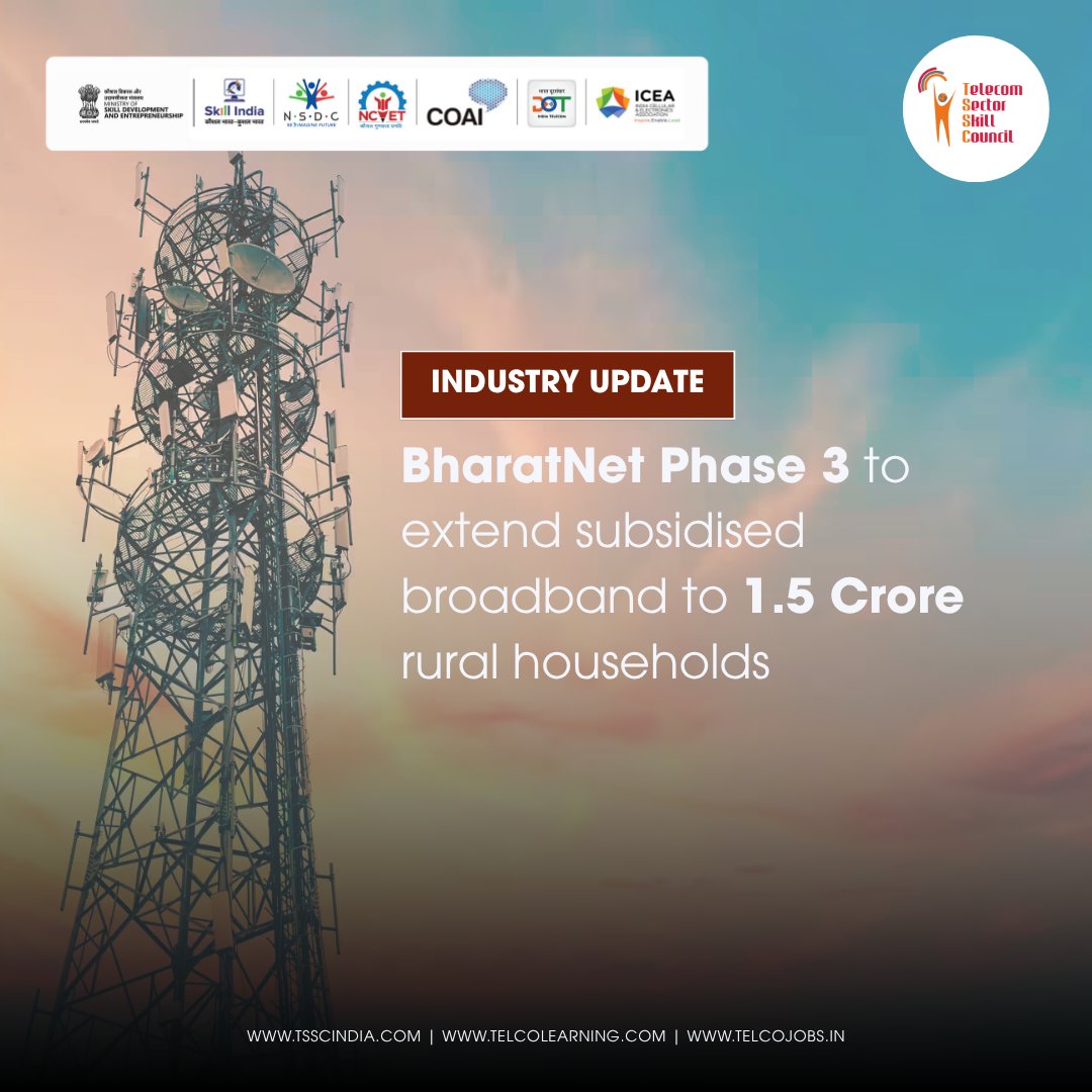 Industry Update: Bharatnet Phase 3 Expands Rural Connectivity

🔗 Read more: bit.ly/4lHtoIw

#industryupdate #bharatnet #digitalindia #telecomsector #ruralconnectivity #broadband #telecomskills #tssc #digitalskills #ruraldevelopment
