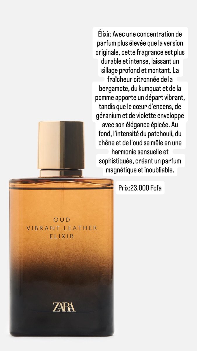 AZAROMA_'s tweet photo. Zara Oud Vibrant leather Élixir (Hommes)

Prix: 23.000 Fcfa

📍: Douala, possibilité d’expédier partout ailleurs https://t.co/wMaBi6eh6T