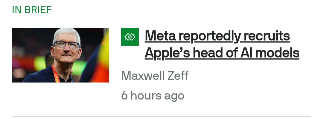sidnan_s's tweet image. 🚨 Zuck strikes again!
Apple’s head of AI models, Ruoming Pang, is leaving the company to work at Meta.
Who’s next?
#AITalentWar