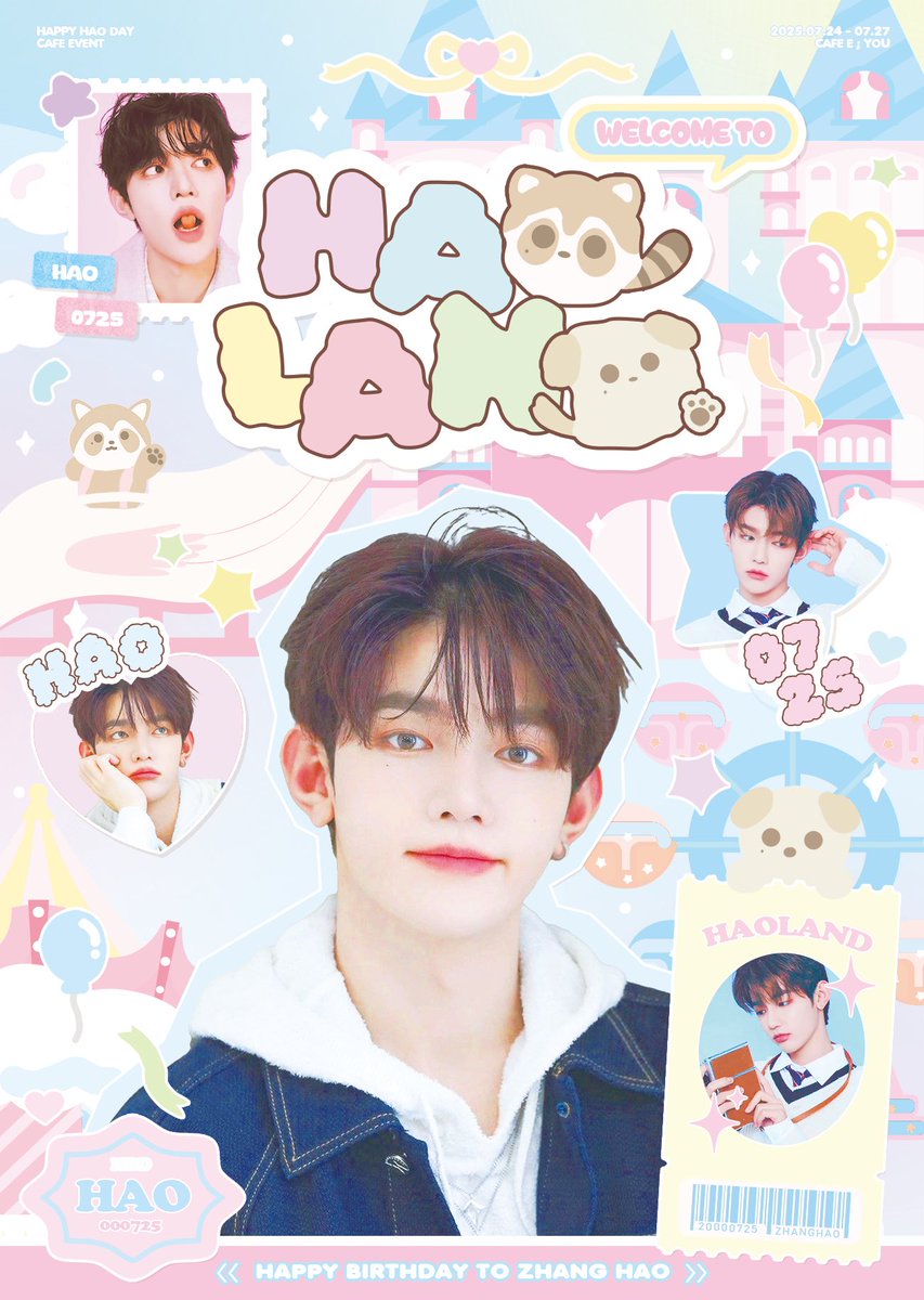 ZZANGHAO_E's tweet photo. 𝟮𝟬𝟮𝟱 ᴢʜᴀɴɢʜᴀᴏ ʙɪʀᴛʜᴅᴀʏ ᴄᴀꜰᴇ ᴇᴠᴇɴᴛ

🎡welcome to 🄷🄰🄾🄻🄰🄽🄳

🎟️ Cafe E;You
🎟️ 0724-0727

#Welcome_to_HAOLAND
#장하오 #ZHANGHAO #章昊 #ジャンハオ
하오생카 생일카페

RT추첨 3분께 럭키드로우 1등 상품을 드립니다! https://t.co/B5Hahv99Vw