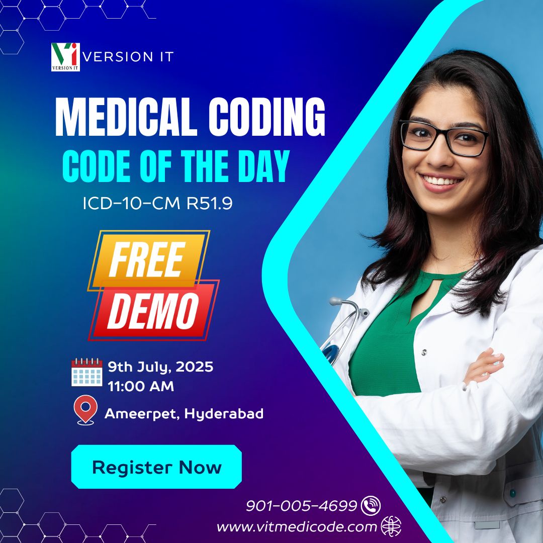 vit_medicode's tweet image. 🩺 Code of the Day: ICD-10-CM R51.9
📋 Description: Headache, unspecified

💡 Not all headaches are created equal!
R51.9 is used when the provider hasn’t specified the type—like migraine, cluster, or tension.

🎯Free Demo
📅 July 9th, 2025
🕥 11:00 AM
📞 Call: +91 9010054699
#cpc