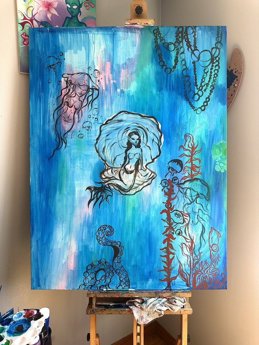PAINTPLUGG's tweet photo. Work in progress 
inspired by the ocean in my own enchanted way https://t.co/56LfJpPsB7