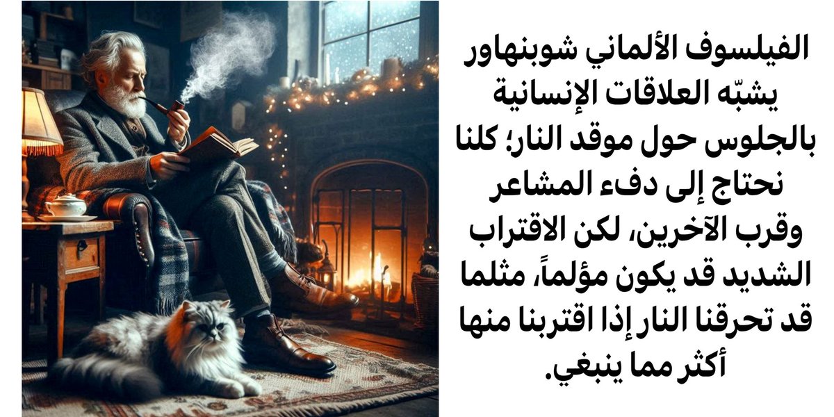 الفيلسوف الألماني شوبنهاور يشبّه العلاقات الإنسانية بالجلوس حول موقد النار؛ كلنا نحتاج إلى دفء المشاعر وقرب الآخرين، لكن الاقتراب الشديد قد يكون مؤلماً، مثلما قد تحرقنا النار إذا اقتربنا منها أكثر مما ينبغي.