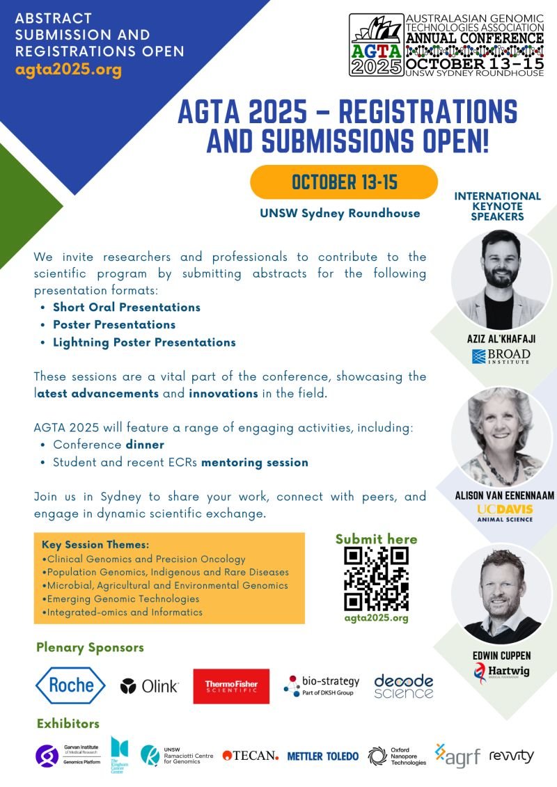 martinalexsmith's tweet image. 🌅🐦⬛Early bird Registration for #AGTA2025 is live!
Submit your abstract 📝 and check-out the awesome 🗓️ program here ➡️ agta2025.org