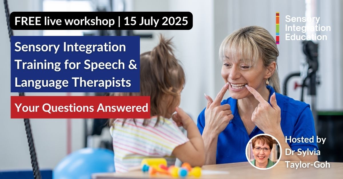 🌟Is #SensoryIntegration Relevant to Me as a #SLT?🌟

Join us next Tuesday for a FREE online session where Dr Sylvia Taylor-Goh will answer all your questions in a relaxed, supportive environment!

📅 15 July | 9am - 10am
⚠️ Not recorded – and limited to 100 participants only
