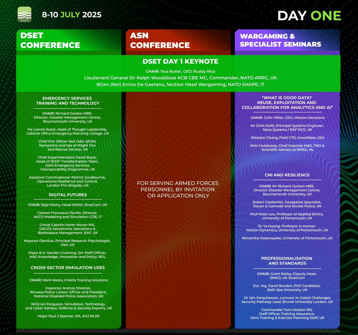 DSET_EVENT's tweet image. Today at DSET 2025
DSET Conference
Wargaming Conference/DSET Seminars
ASN Conference - by invitation only
DSET Networking Evening
#DSET #DSET2025