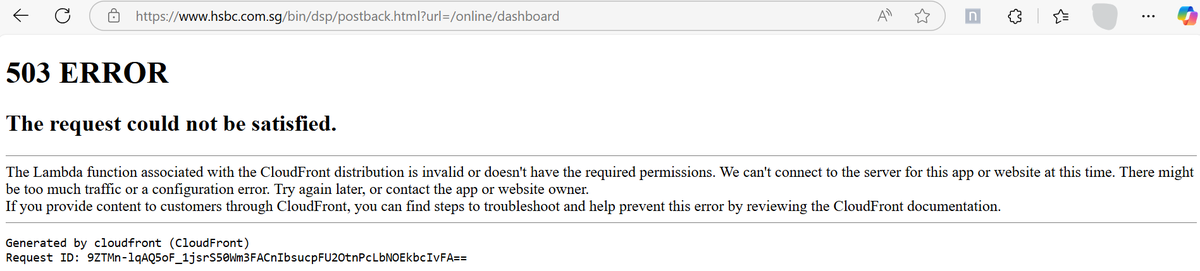MaroofGM's tweet photo. Who said #AI is going to take support jobs? Not at all. Big banks like @HSBC still have a 503 error. So traditional #engineers don't get worried. Just chill and fix 503. (; https://t.co/8F3VRsfc1g