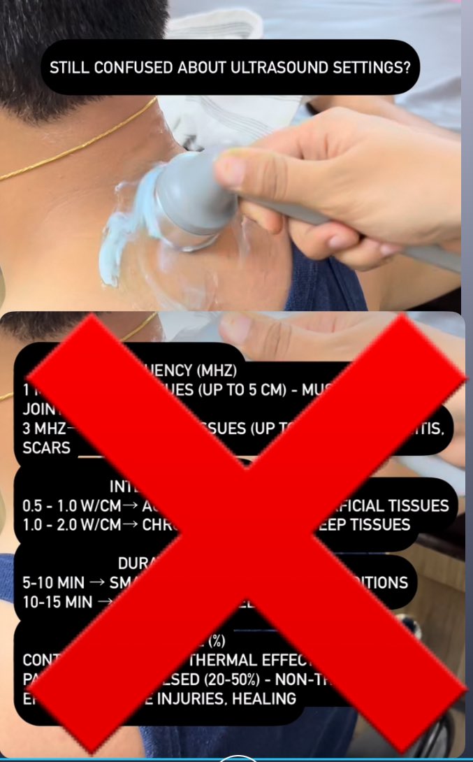 🚨 🐂 💩 🚨 

“Still confused about ultrasound (US) settings” ⁉️👀

So….there is a diff between diagnostic &amp; therapeutic US

Diagnostic  = ✔️

Therapeutic = 💩 

No confusion here…don’t bother with therapeutic ultrasound settings 👉 ain’t worth it! 

#Beaware #Lotsof💩💩💩