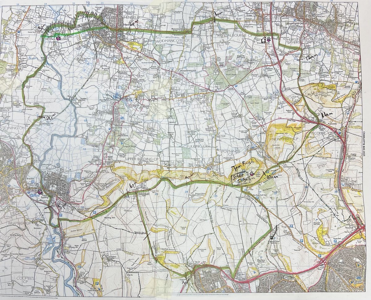 alexeades1's tweet image. Not long to go until our 50k walk. Our route is marked in green. This is supposed to be an upside down handbag! We will start with the handle walking in a loop and then carry on for the rest of the bag. Looking forward to be joined for part of the route by @ellygriffiths one of…