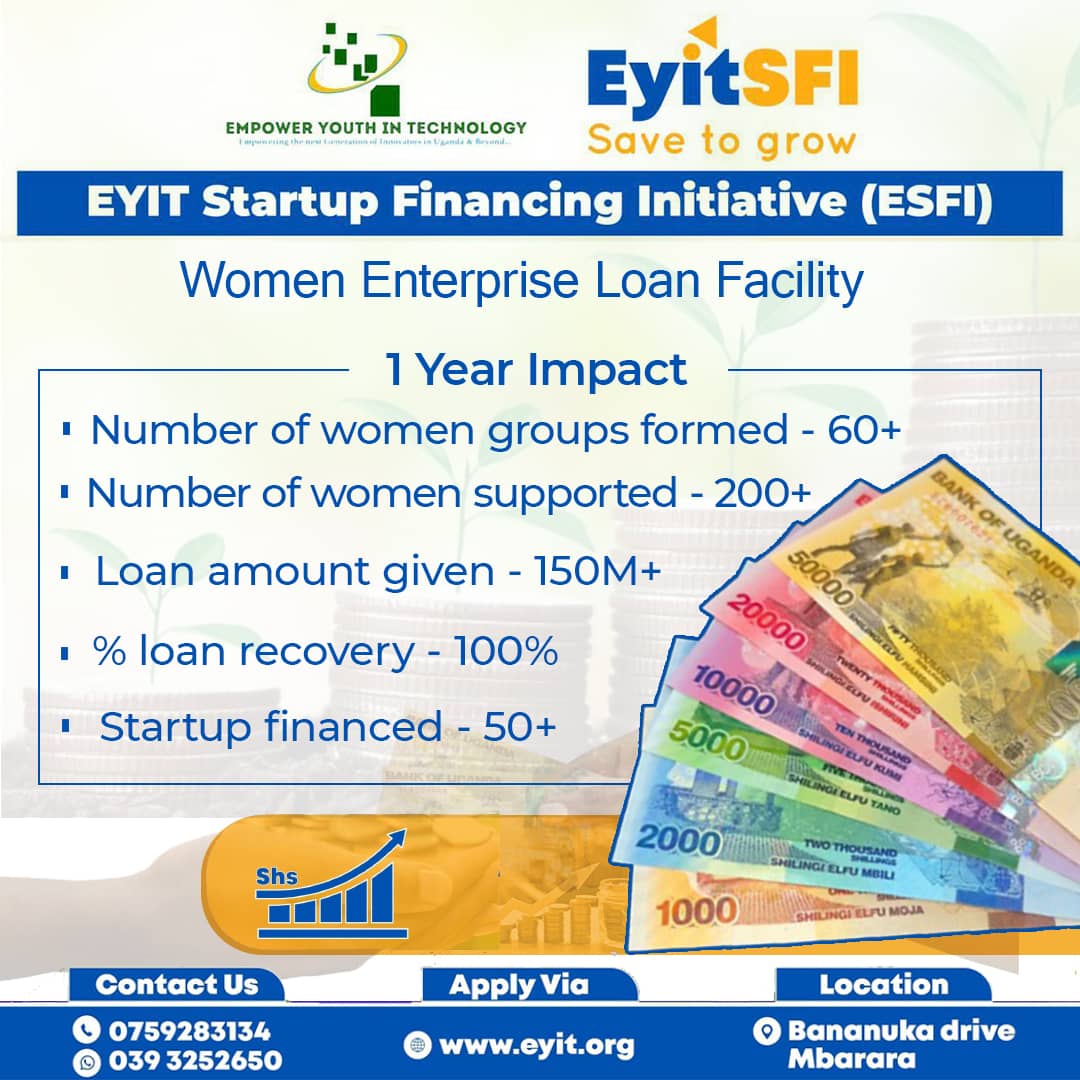 In just one year, EYIT Startup Financing Initiative (ESFI) has impacted rural women in Mbarara and Ibanda thru access to microcredit, training, and mentorship. 
#ESFI #EYITEmpowers #EmpoweringYou #FinancialInclusion #SaveToGrow #EmpoweringCommunities