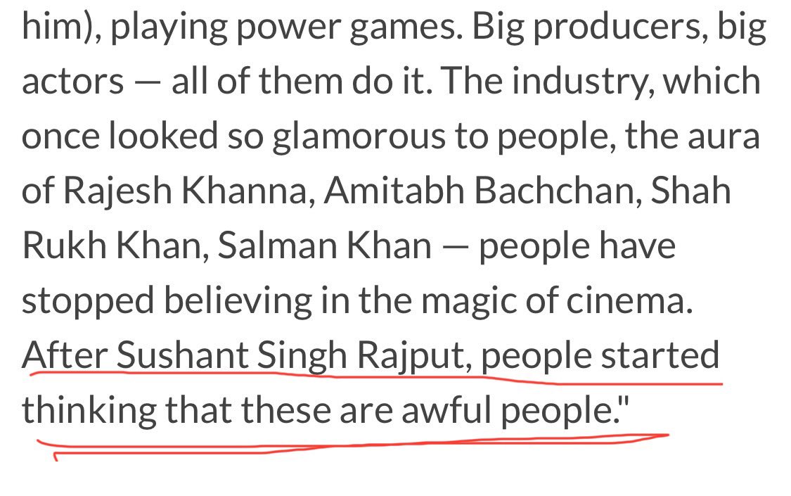 Priyanka Singh (@withoutthemind) on Twitter photo But trust Bhaandwood 2 use its grim reality 2promote itself- like plugging in d glory of fraternity’s Khaan-dans or d  “outsider”
Stop drawing false equivalence coz there’s none
Sushant ws unique coz he never resorted 2 sycophancy 2 get work, which is hard 2say 4 others Period! But trust Bhaandwood 2 use its grim reality 2promote itself- like plugging in d glory of fraternity’s Khaan-dans or d  “outsider”
Stop drawing false equivalence coz there’s none
Sushant ws unique coz he never resorted 2 sycophancy 2 get work, which is hard 2say 4 others Period!
