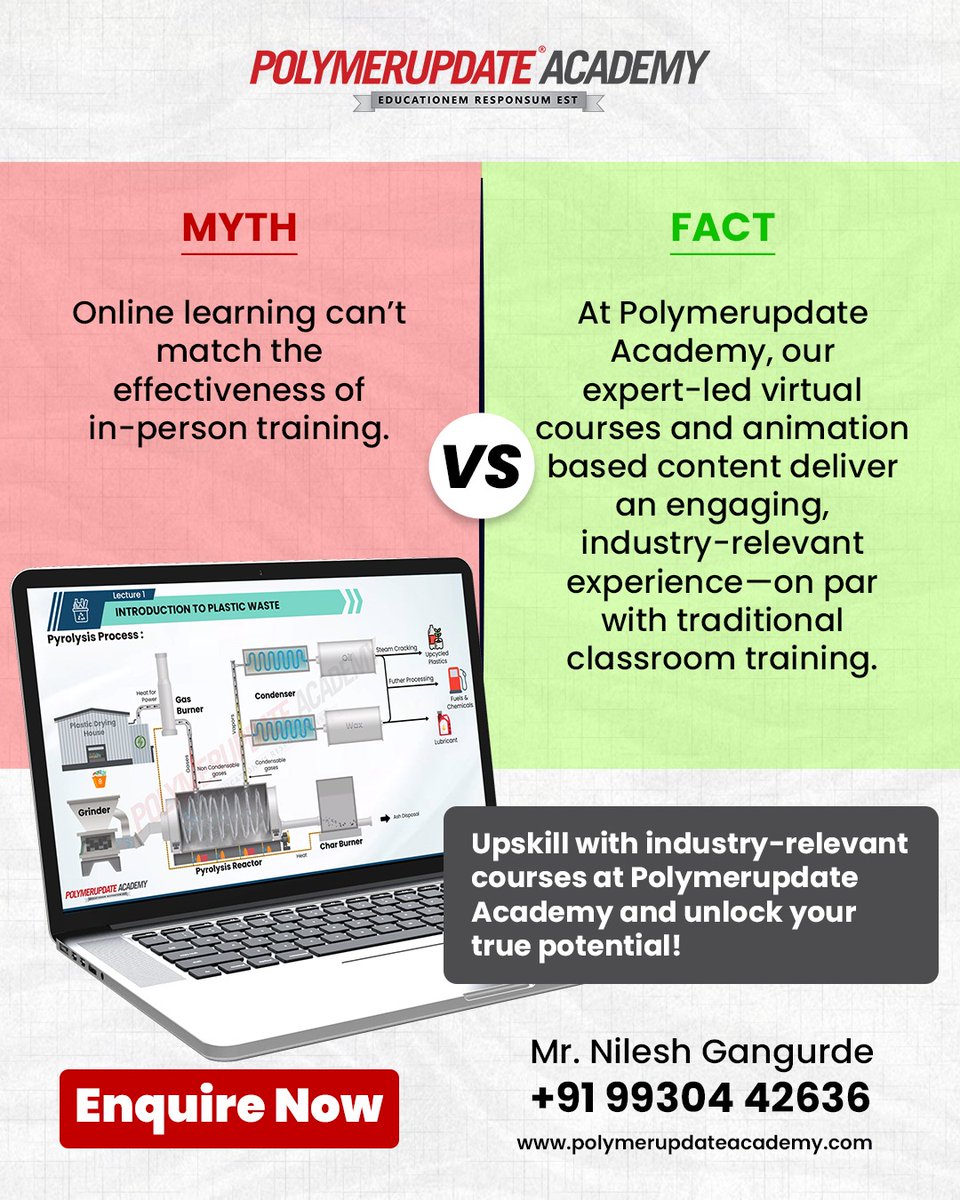 💡 Myth Busted! Online learning can be just as impactful as in-person training, when it's done right. 💻✅

At Polymerupdate Academy, our animation-based, expert-led virtual courses are tailored to real industry needs—making learning engaging, flexible, and career-relevant.
